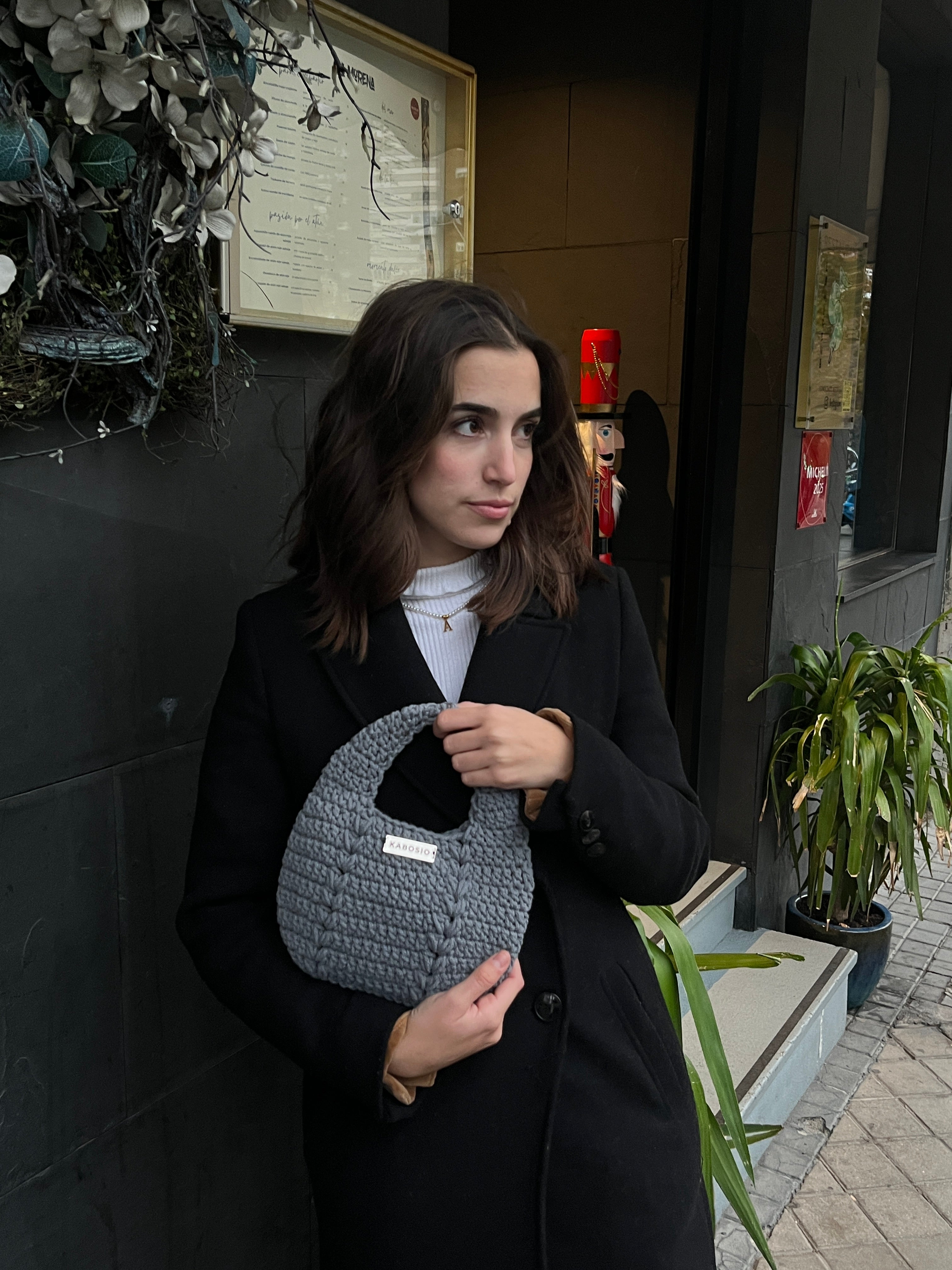 Bolso de Mano Kabosio Luna Crochet Gris