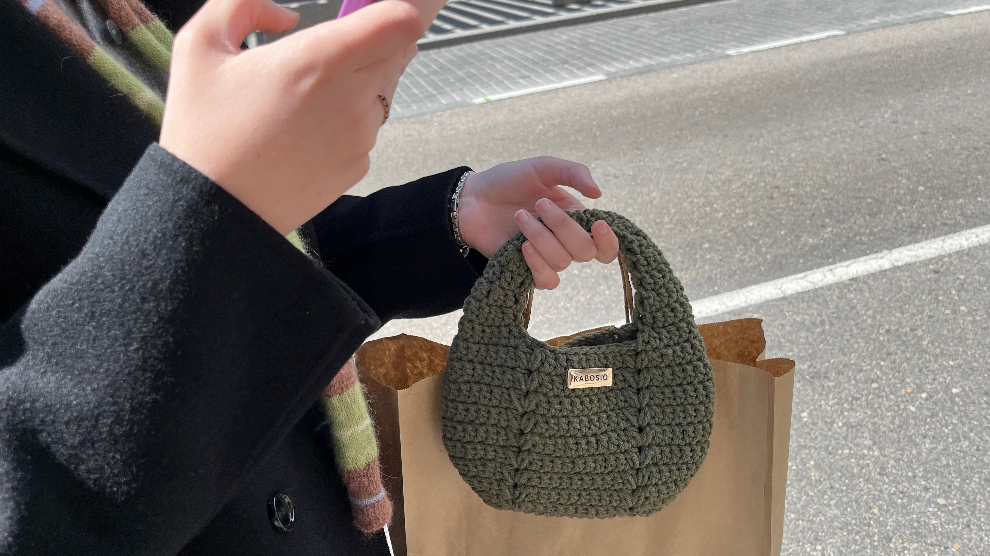 Bolso de Mano Kabosio Luna Crochet Aguacate