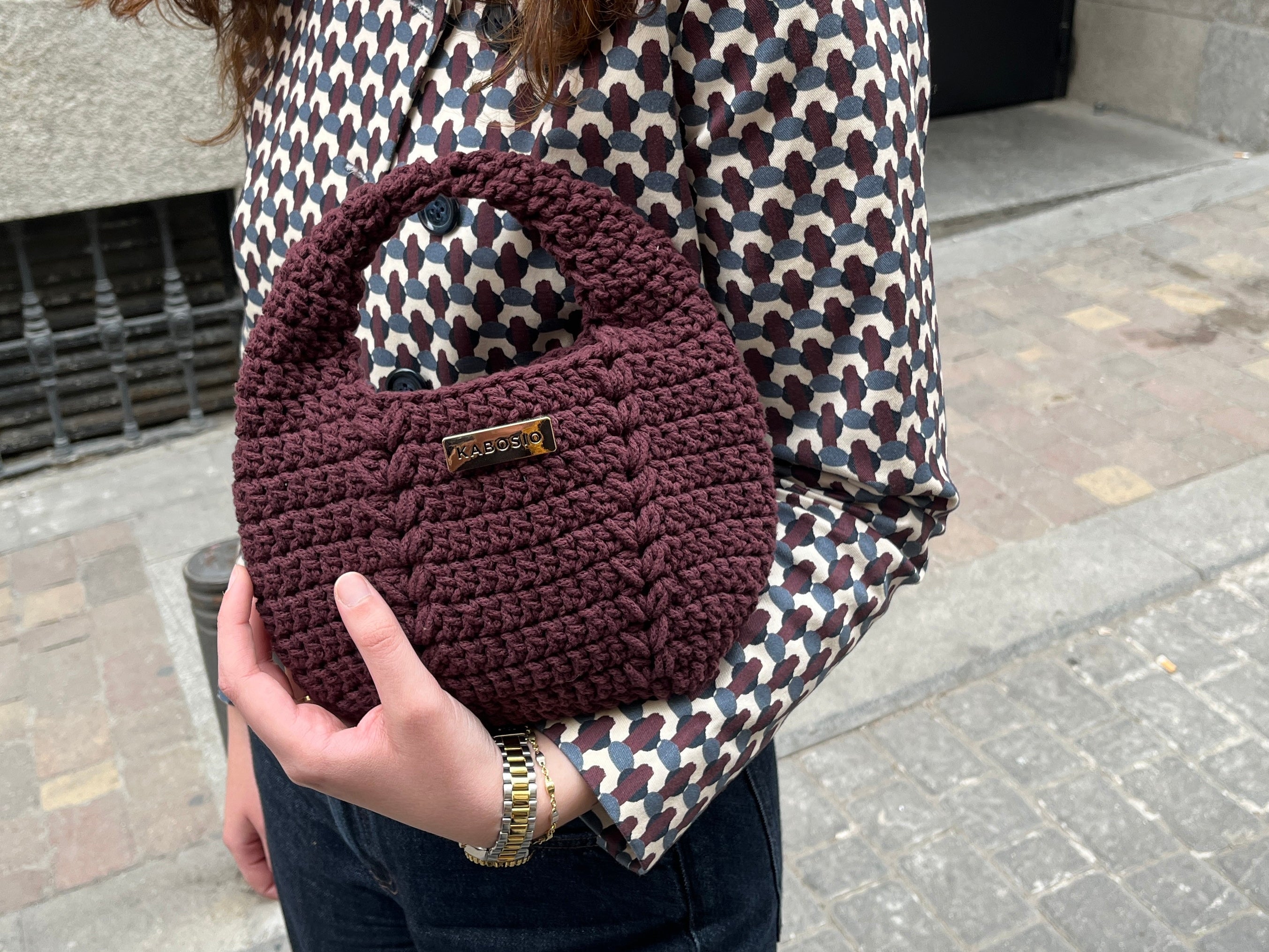Bolso de Mano Kabosio Luna Crochet Granate