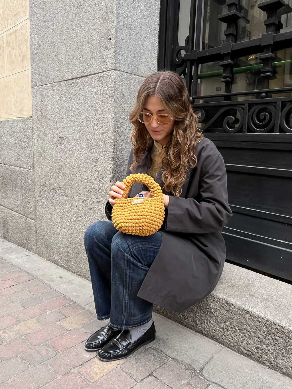 Bolso de Mano Kabosio Coco Crochet Mostaza