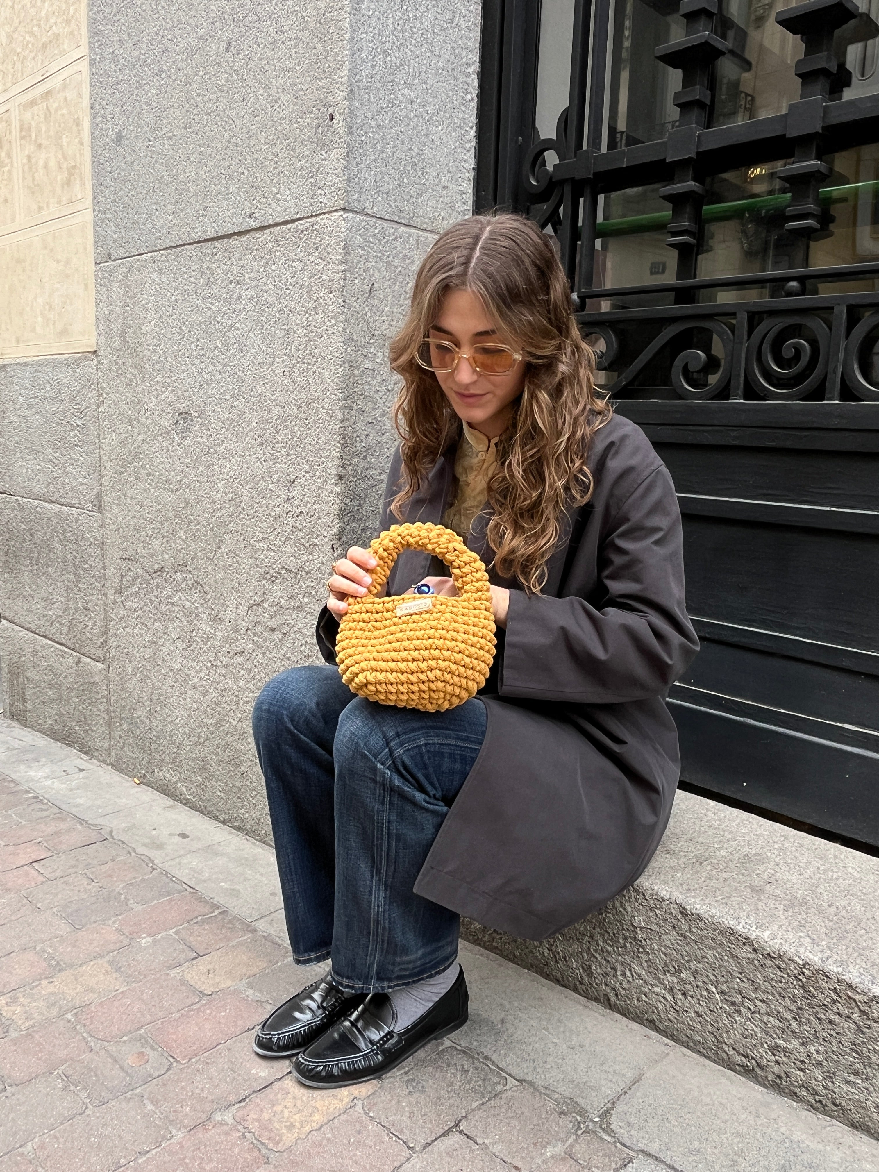 Bolso de Mano Kabosio Coco Crochet Mostaza