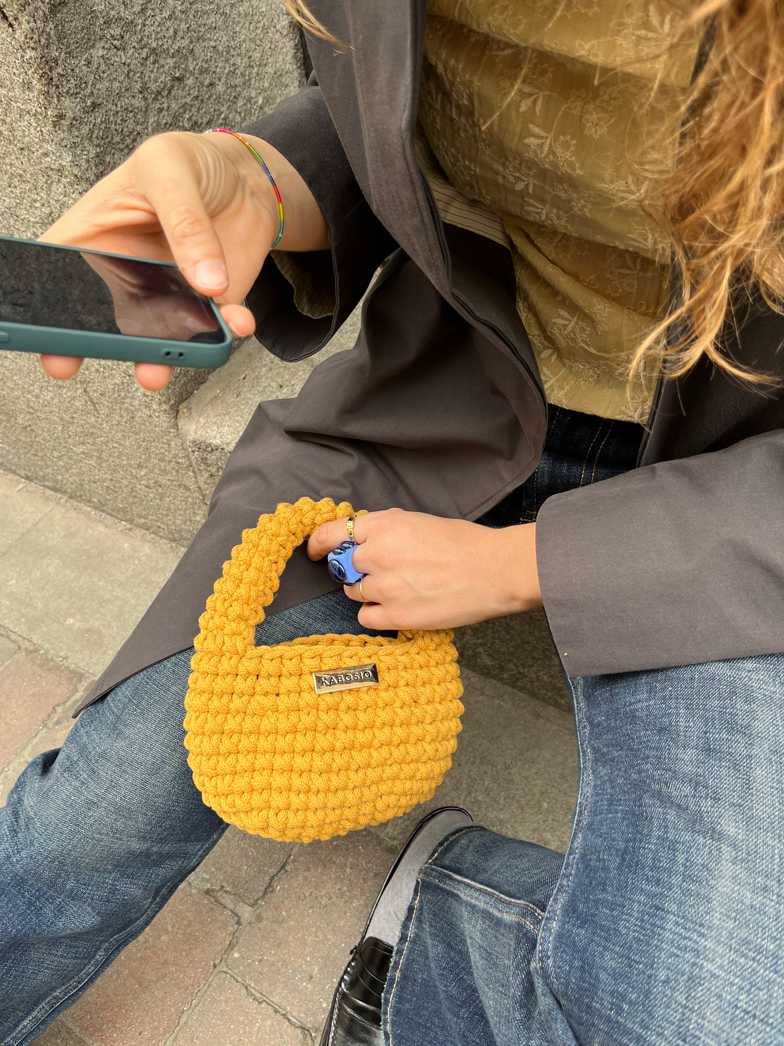 Bolso de Mano Kabosio Coco Crochet Mostaza