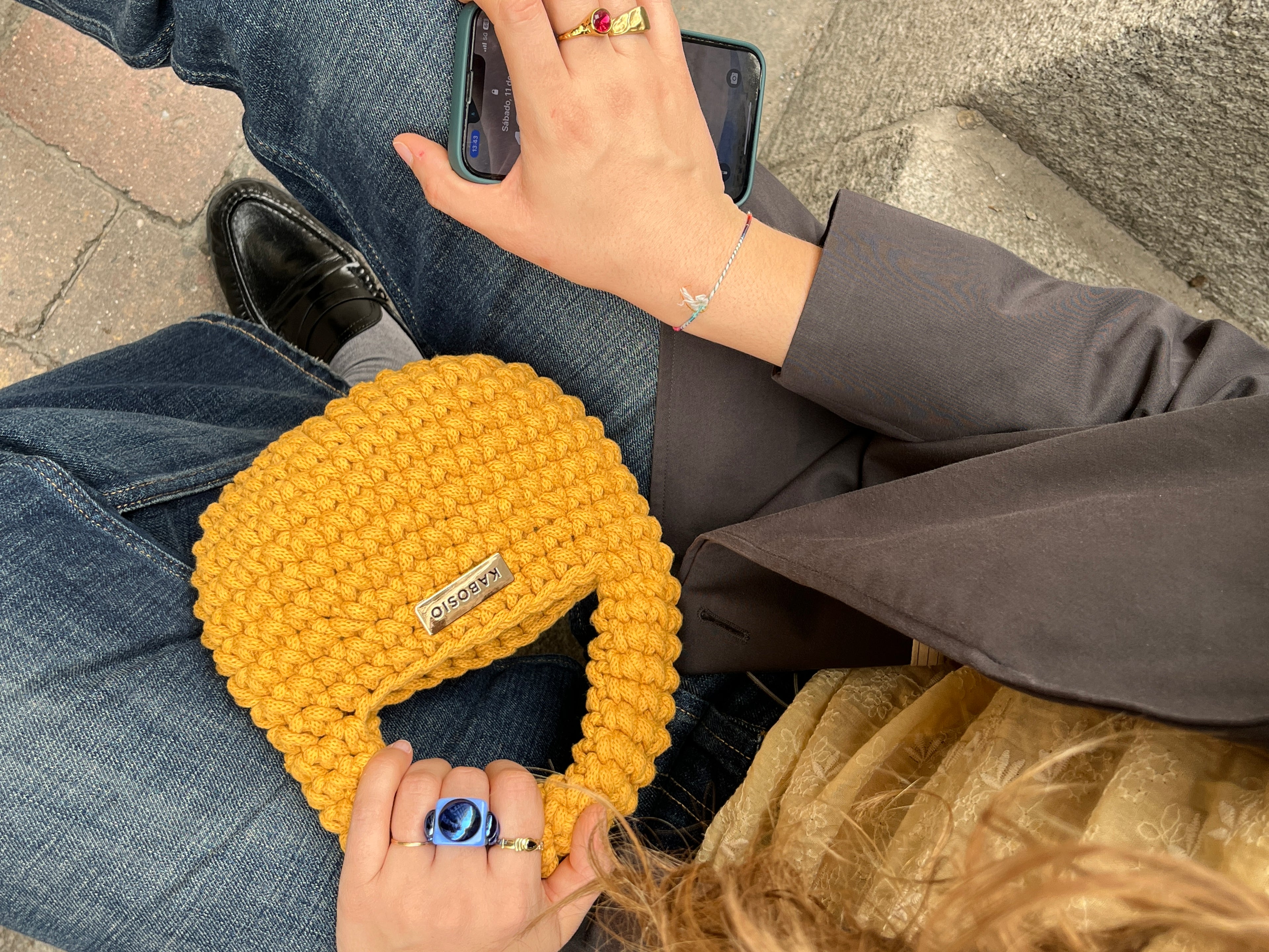 Bolso de Mano Kabosio Coco Crochet Mostaza