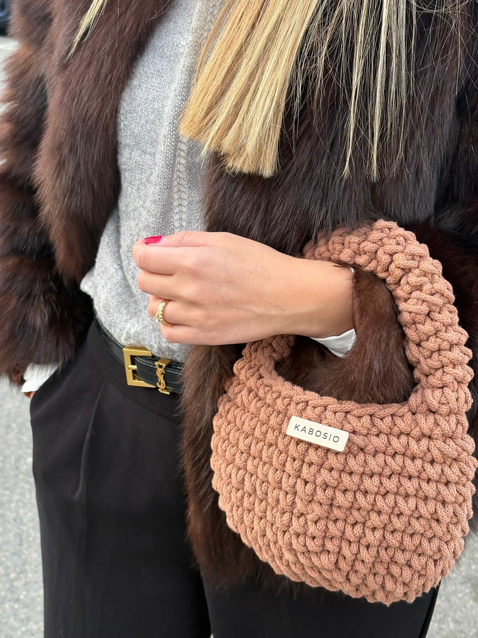 Bolso de Mano Kabosio Coco Crochet Avellana