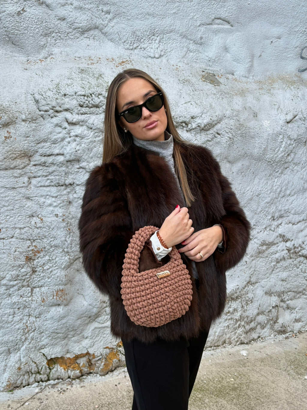 Bolso de Mano Kabosio Coco Crochet Avellana