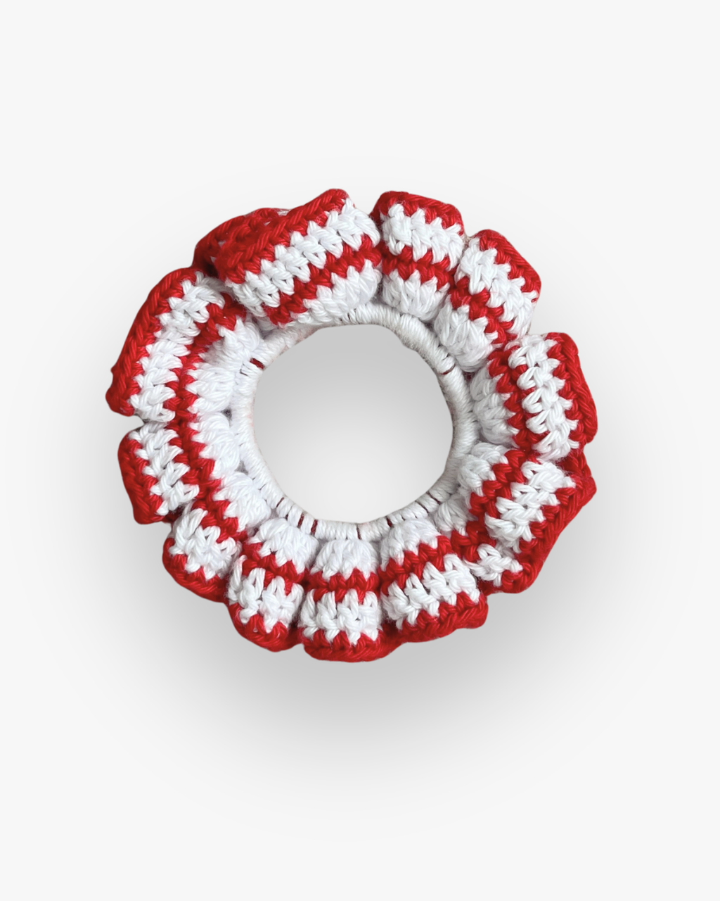 Coletero Scrunchie de Crochet Blanco-Rojo