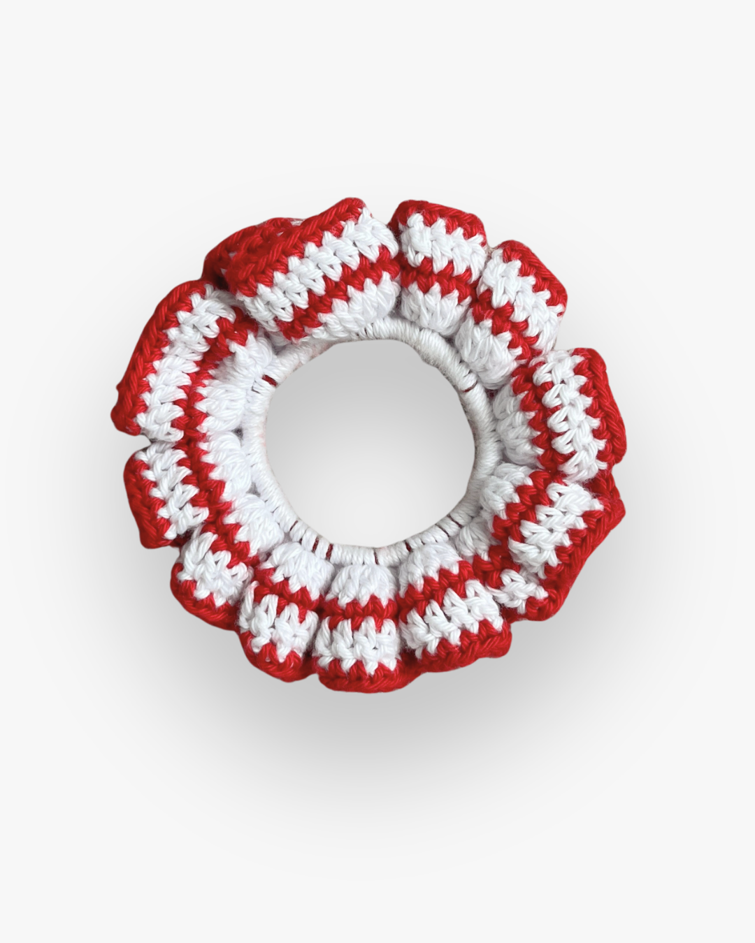Coletero Scrunchie de Crochet Blanco-Rojo