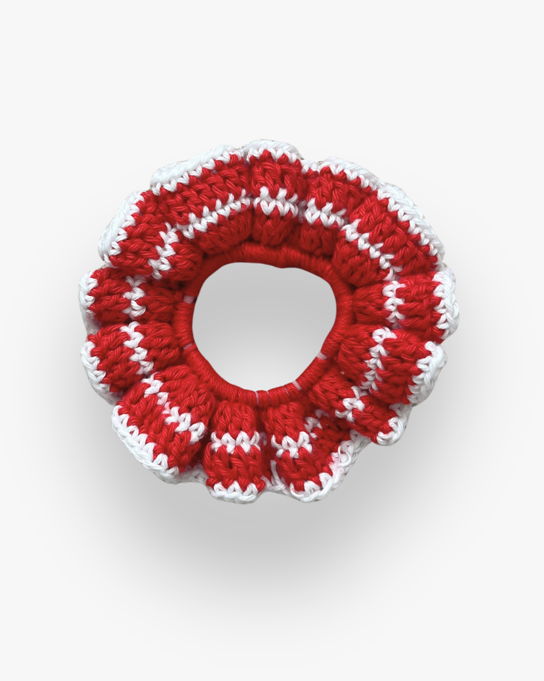 Coletero Scrunchie de Crochet Rojo-Blanco