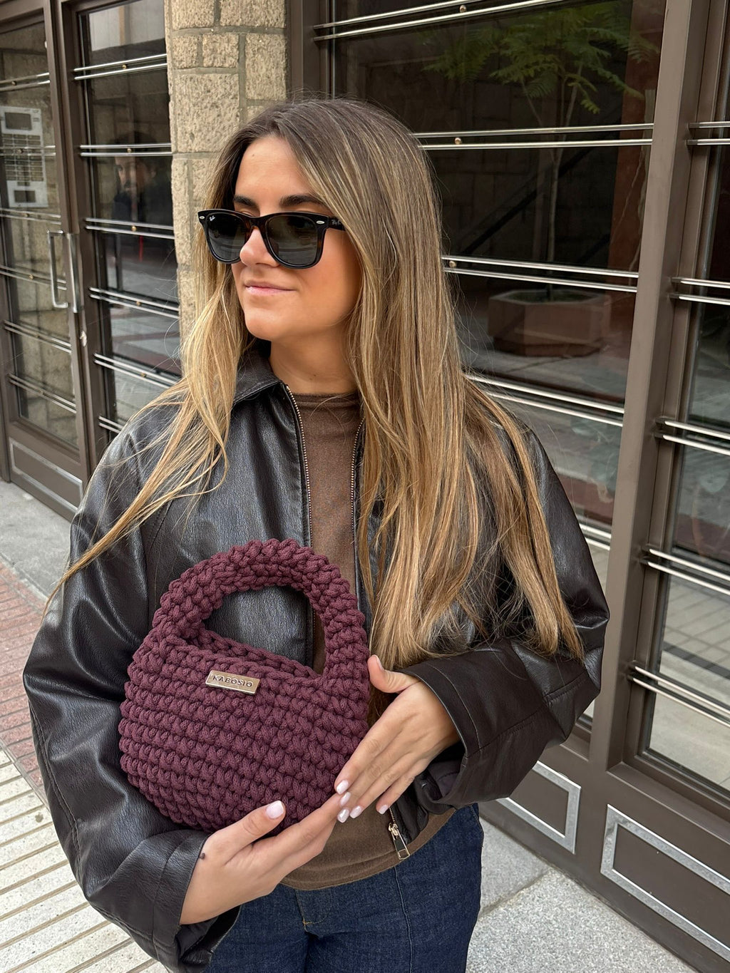 Bolso de Mano Kabosio Coco Crochet Granate